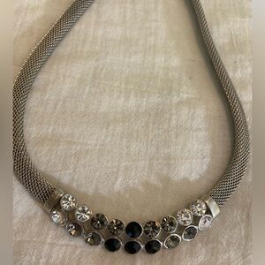 Mesh Necklace with Multi Stones Center Pendants‎ Silver Tone